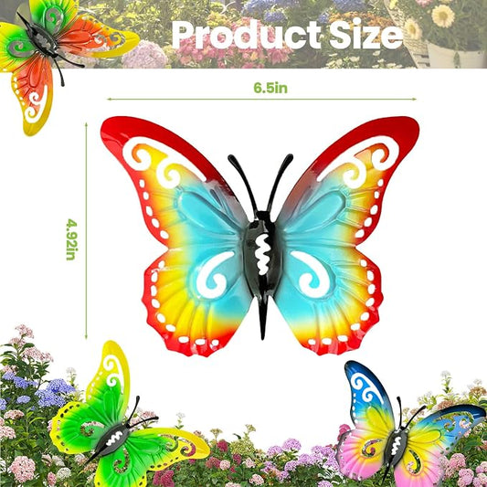 Distella Outdoor Metal Butterfly Wall Decor, 8 pcs Exquisite Outdoor Wall Art Sculpture Hanging Decoration for Outside Garden Balcony Fence Courtyard Farm Decorations