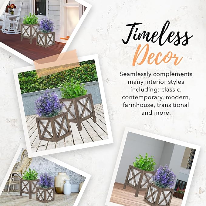 Autumn Alley Front Porch Planters Set of 2, 15.7" & 10.2", Wood & Metal | Tabletop scale for steps &entryways, Galvanized corrugated metal, X-brace wood frame, Holds a standard nursery pot