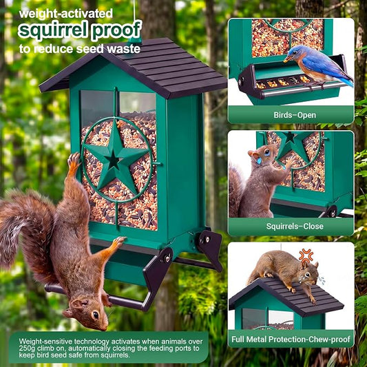 Squirrel Proof Bird Feeders for Outdoors with Weight-Activated, Metal 5LB Large Wild Bird Feeders for Cardinals,Blue Jay,Finch, Weatherproof Durable Hanging Bird Feeder for Backyard,Garden (Blue)