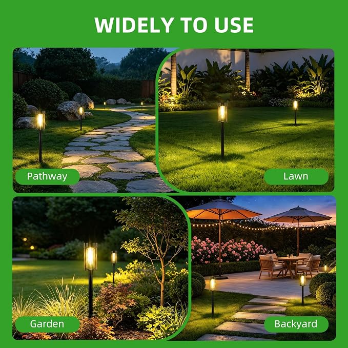 Solar Lights Outdoor, 8 Pack Waterproof IP65 Auto On/Off Solar Pathway Lights 3000K for Garden, Landscape, Path, Yard, Patio, Driveway,Walkway Decor, Landscape Lighting