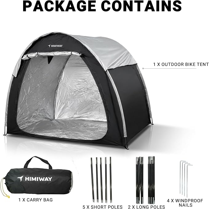 Himiway Bike Storage Shed Tent with Double Doors for 3-4 Bikes PU4000 Silver Coated Waterproof Anti-Dust 210D Oxford Fabric Portable Foldable Outdoor Bicycle Cover Shelter Carry Bag for Home Garden