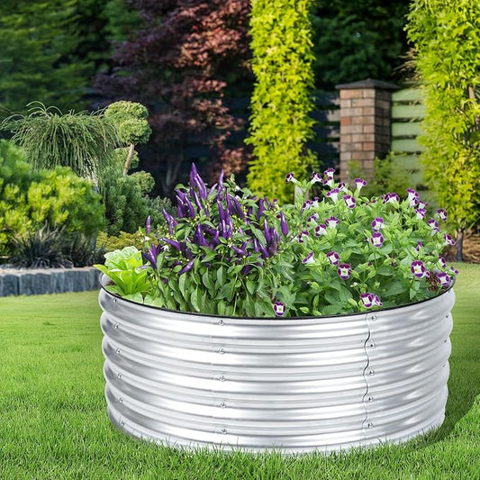 Aoodor 17" Tall 42" Metal Raised Garden Bed, Outdoor Planter Box and Raised Garden Kit for Vegetables, Flowers, Tomatoes Carrots and Herbs, Silver
