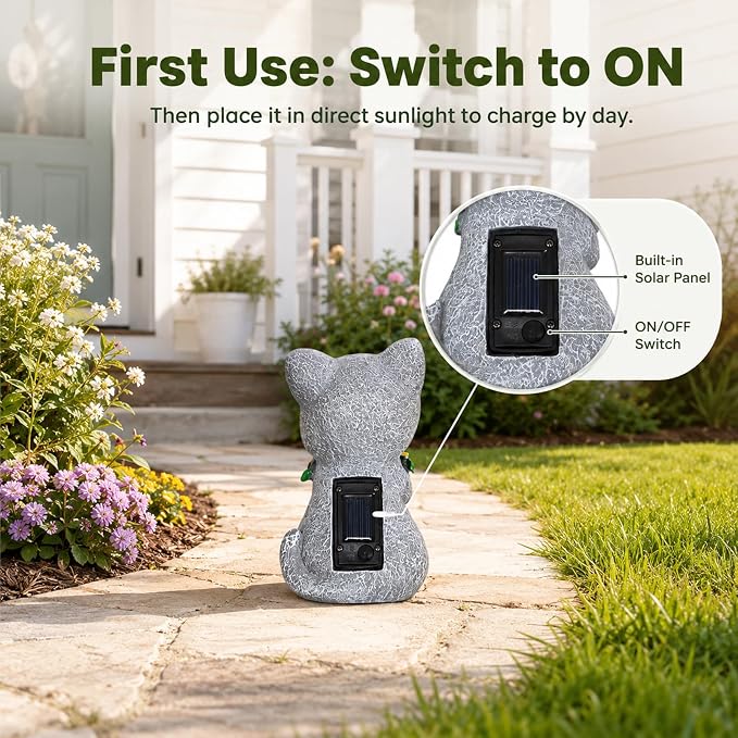 Solar Garden Statues Cat with Daisy and LED Lights Birthday Gifts for Women Mom Grandma Solar Outdoor Cat Decor for Outside,Outdoor Solar Lights for Yard, Garden and Patio, Unique Gift for Women