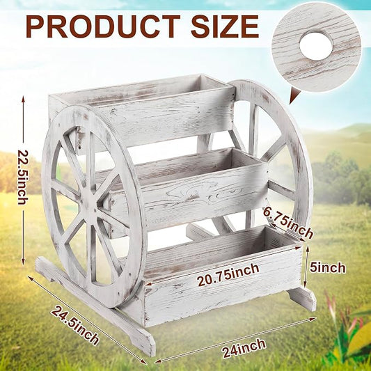 Beeveer Wooden Wagon Planter Box Garden Planter for Outside with Drainage Holes Decorative for Patio Garden Balcony Vegetables Flowers Herbs (Washed Antique White)