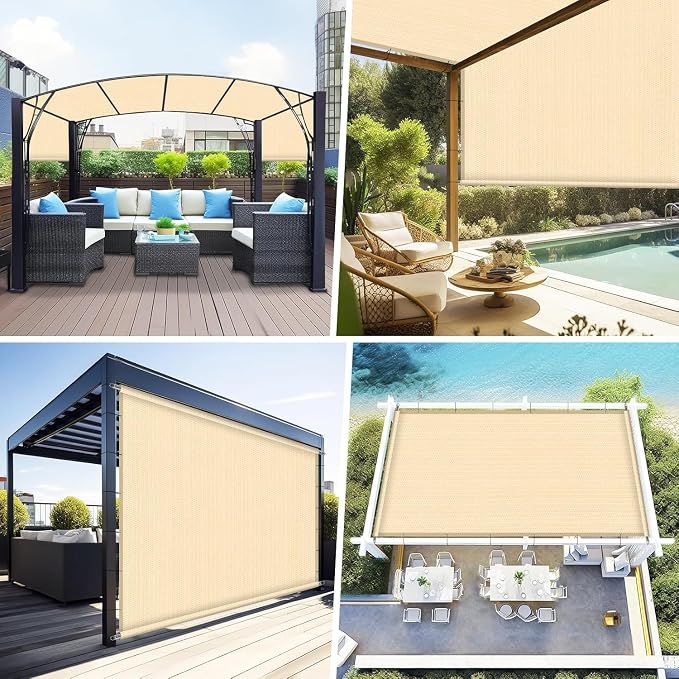 Shade&Beyond 5' W × 15' L Pergola Shade Cover Wheat Pergola Cover Canopy Replacement Shade Cloth for Garden, Patio, Deck, Porch with Grommets and Rods(Make Custom Size)