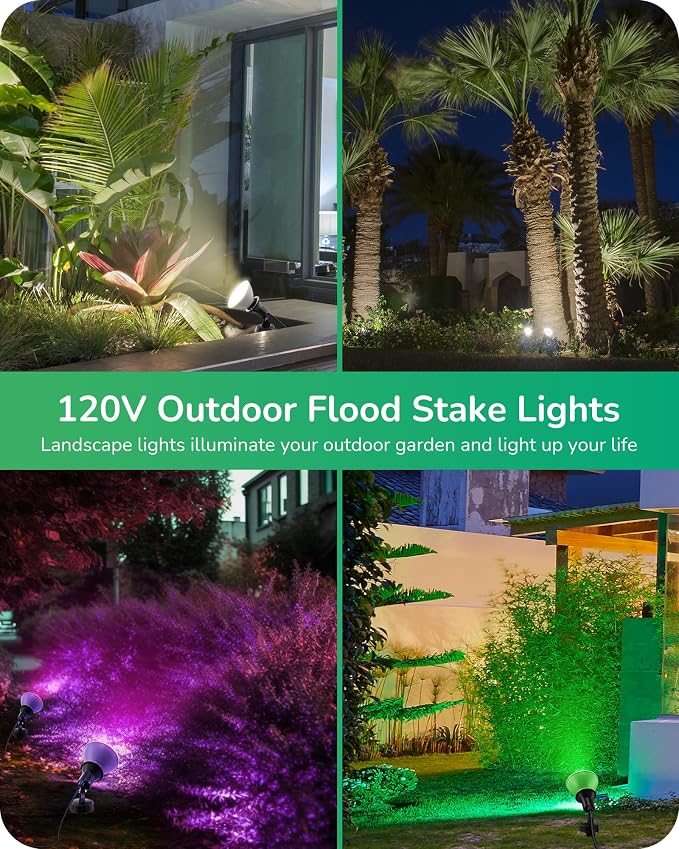 EDISHINE 120V Spotlights Outdoor, Plug in LED Flood Lights, Waterproof Landscape Lights Socket, 6FT Cord, E26 Base, Max150W PAR38 Bulb (Not Included), 180° Adjustable Head, UL Listed, 2Pack