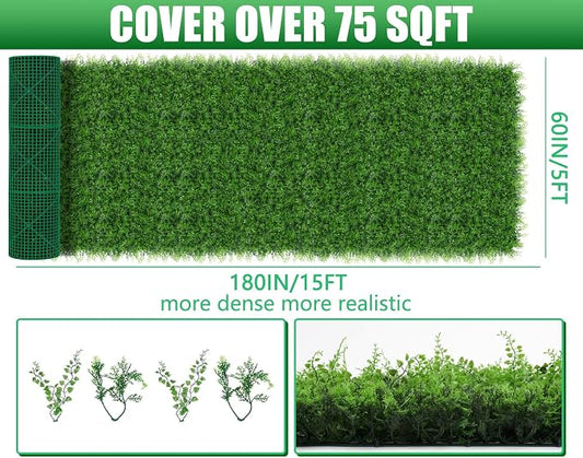 Grooy 60"x180"(75 SQFT) Artificial Hedge Grass Wall Roll Panels, Green Wall Panels, Plant Wall, Greenery Wall Backdrop, UV Protected Privacy Fence Screen for Outdoor Indoor Wedding Décor