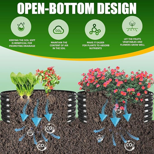 TBMLC 17" Tall Elevated Round Metal Rised Garden Bed- 4'x4' in Size and 0.8MM Thick Durable Planter Box for Vegetables Flowers Succulent at Patio/Garden Outdoor (Black, 4FT Diameter)