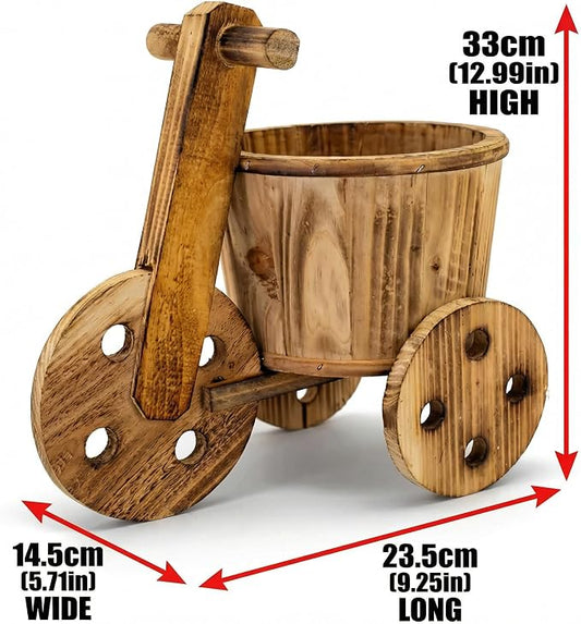 Mini Wooden Wheelbarrow Planter, Rustic Tabletop Succulent Holder, Farmhouse Garden Decor Gift for Patio Porch Balcony Indoor Display, 11.8 x 7.5 x 10.6 in
