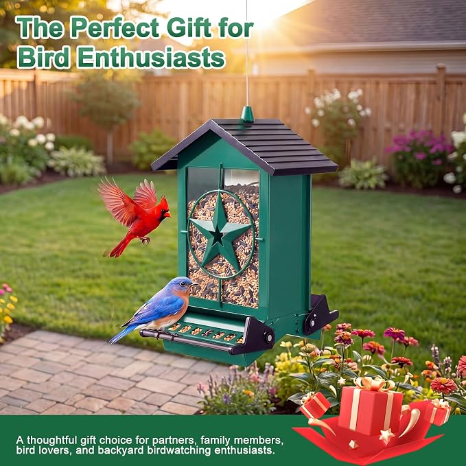 Squirrel Proof Bird Feeders for Outdoors with Weight-Activated, Metal 5LB Large Wild Bird Feeders for Cardinals,Blue Jay,Finch, Weatherproof Durable Hanging Bird Feeder for Backyard,Garden (Blue)
