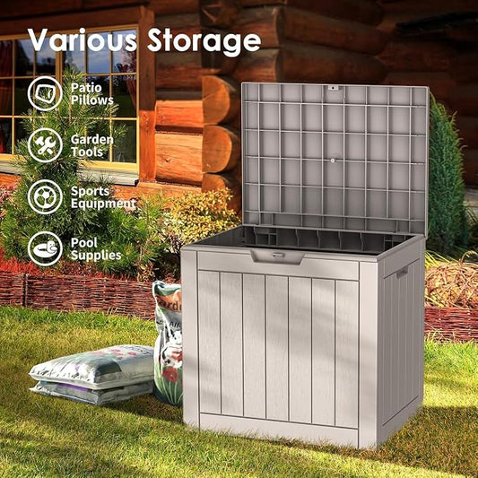 35 Gallon Resin Deck Box Waterproof Outdoor Storage Box for Patio Furniture Pool Accessories Indoor Storage for Cushion Garden Tools, Gray