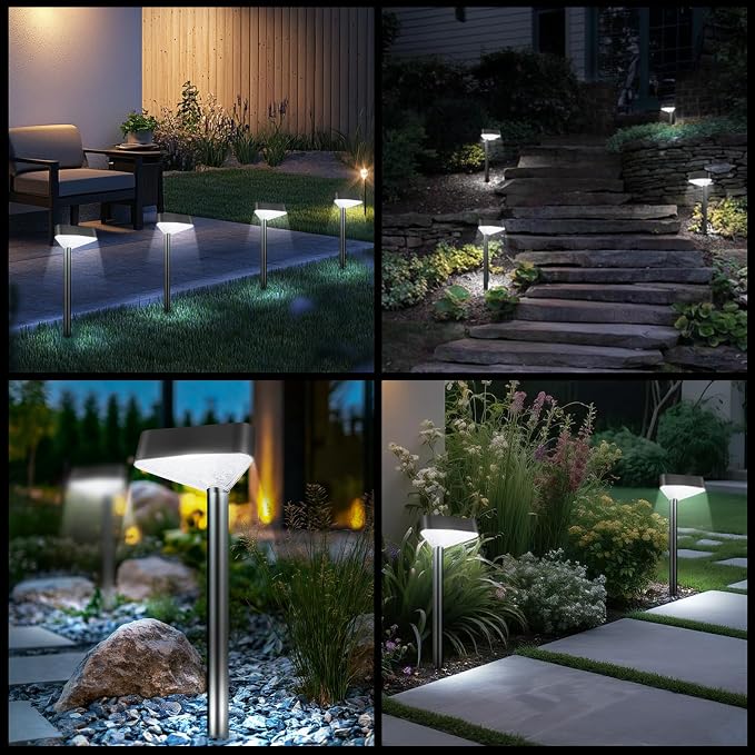6 Pack Solar Pathway Lights Outdoor, Bright LED Solar Landscape Lights, Waterproof Solar Garden Lights for Yard, Patio, Walkway, Lawn, Driveway(Cold White, 6 Pack)