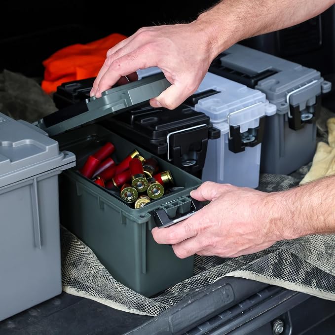 Sheffield 12626 Ammo Storage Box, Stackable .30 Cal Field Boxes, Water and Dust Resistant, Lockable Storage Box with Handle, Secures Hunting Gear, Supplies, and Bullets, Made in USA, Green, 1-Pack | Lockable Storage Box, Water and Dust Resistant Dry Bo...