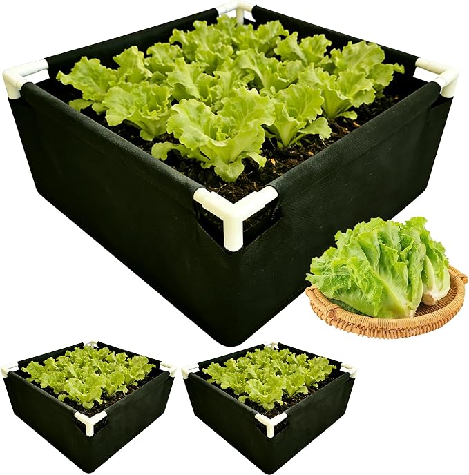Breathable Felt Raised Garden Bed with PVC Frame, Heavy-Duty Square Planter Box for Vegetables, Herbs & Flowers, 3 Size – No Tools Assembly for Patio, Backyard Gardening(2.2*2.2*1FT, 2PCS)