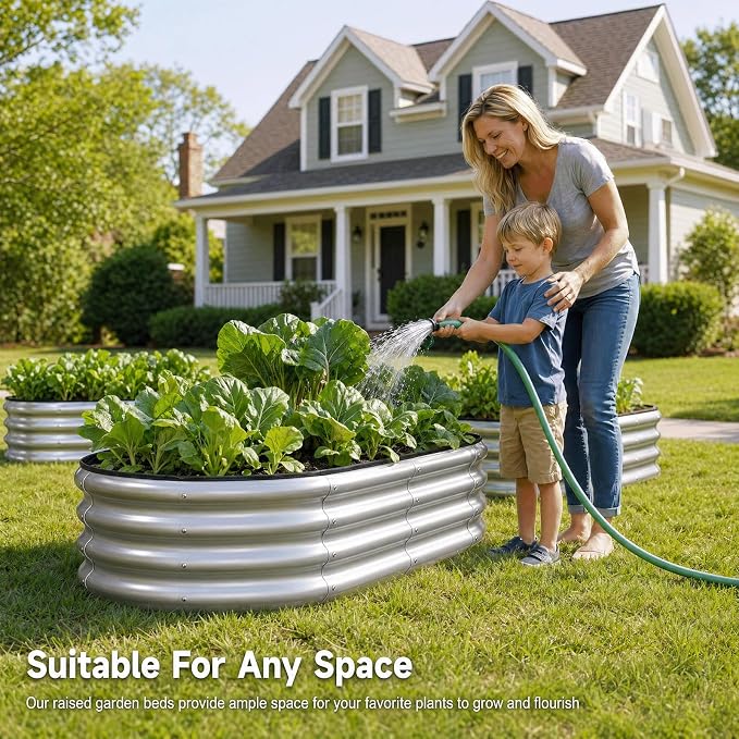4x2x1 FT Galvanized Raised Garden Bed Kit, Open Bottom Design Metal Planter Box Outdoor, Planters for Outdoor Plants, Flower, Vegetables, Herbs (Galvanized,2PCS)