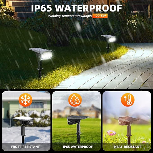 LEREKAM Solar Lights Outdoor Waterproof Landscape Lights, 40 LEDs Solar Spot Lights Outdoor Spotlights with 3 Light Modes, USB & Solar Powered Garden Yard Wall Lights Auto On/Off for Patio 6 Pack