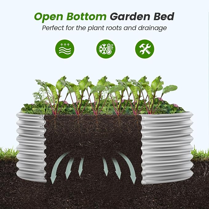 Land Guard 4×4×2ft Galvanized Raised Garden Bed Kit 2Pcs, Planter Raised Garden Beds Outdoor, Round Clearance Raised Garden Beds for Gardening Vegetables (Silver)