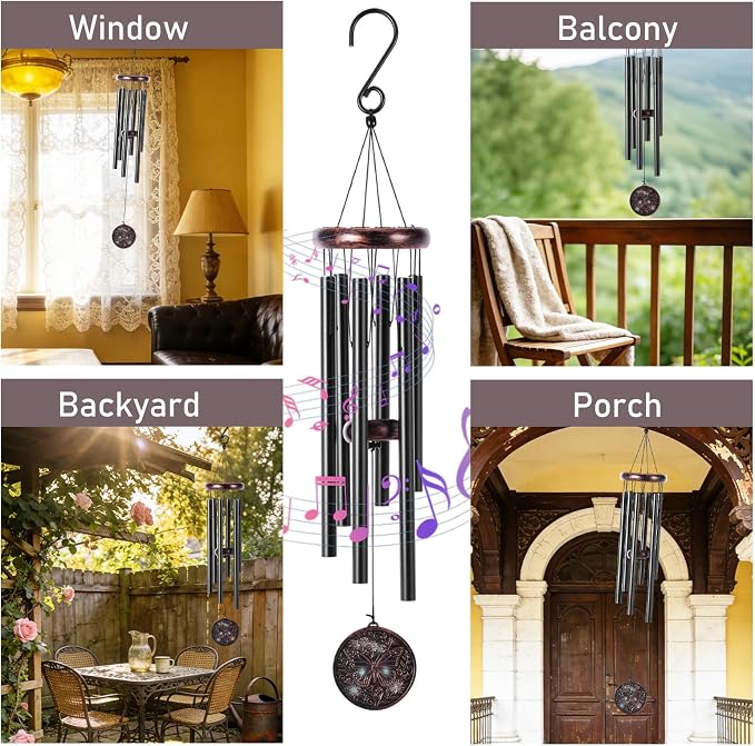 Butterfly Wind Chime for Outside – Vintage Copper 3D Embossed Butterfly Wind Catcher Deep Tone, Resin Medallion Garden Outdoor Hanging Décor Ornament, Gifts with Card Box for Women Men