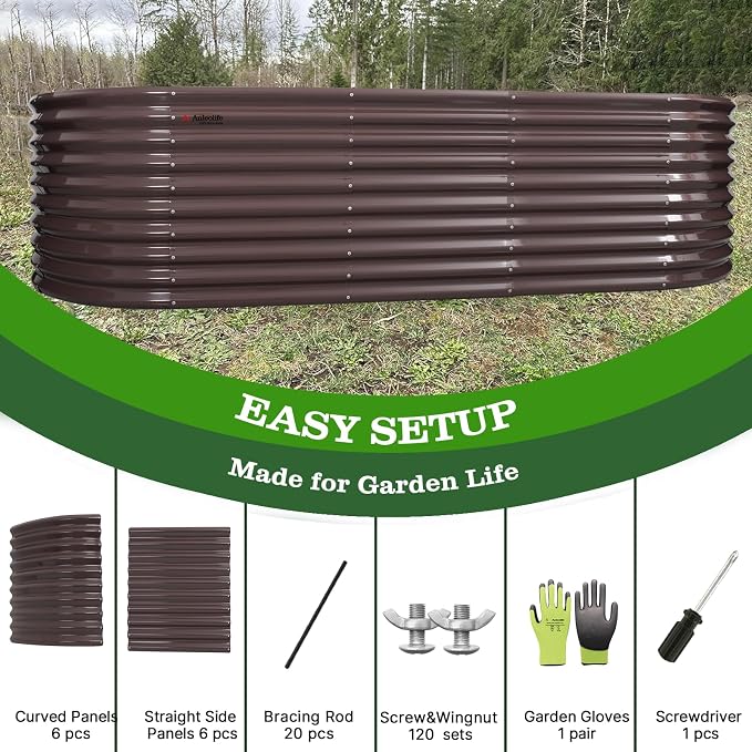 A ANLEOLIFE 30" Extra Tall Galvanized Raised Garden Beds Outdoor, 10x3x2.5ft Large Oval Metal Planter Boxes for Planting Vegetables, Flowers, Fruits, Eco-Safe & Easy Setup, CaféBronze