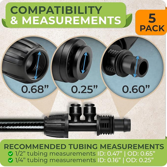Carpathen Drip Irrigation Parts - 5PCS 1/2" to 1/4" Barbed Tee Quick Connector - Lock Reduced 2-Way T Connector - Drip Irrigation Fittings