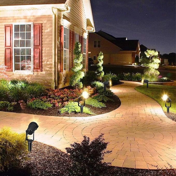 7W Low Voltage Landscape Lights with Connectors and Spike Stands (6 Pack) | 7W Low Voltage LED Landscape Lights with Connectors Outdoor 12V Super 900LM Warm White Waterproof Garden Pathway Lights