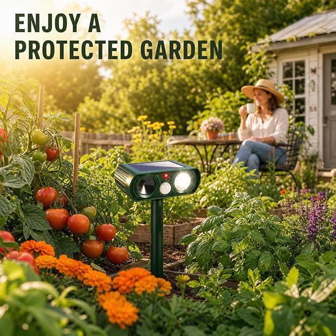 4 Pack New Solar Animal Repellent Ultrasonic Outdoor for Cats Squirrels Racoons Rabbits Foxs Dogs Deer Repellent Devices with Motion Sensor & Flash Light,IP65 Waterproof Animal Deterrent for Garden