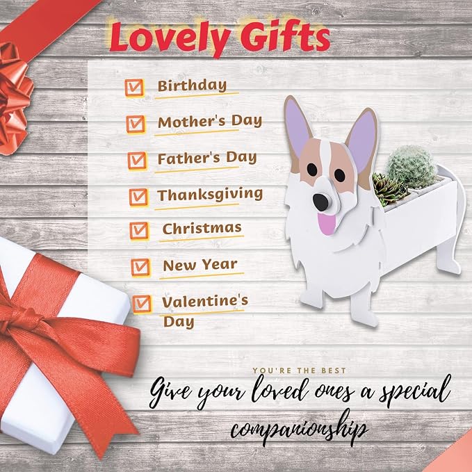 Corgi Dog Planter Pots, 9.45x 6.73 x 12.2 Inches | Dog Flower Pot, Cute Animal Shaped Plant Pot, Gifts for Women & Pet Lovers, Indoor Outdoor Garden Home Office Decor