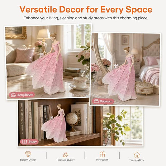 Guichifun Fairy Statue Collection Home Decoration - Pink Leaf Angel Girls Resin Home Garden Patio Living Room Decor Memorial Gift for Mom 5.5 x 3.25 x 8 Inch