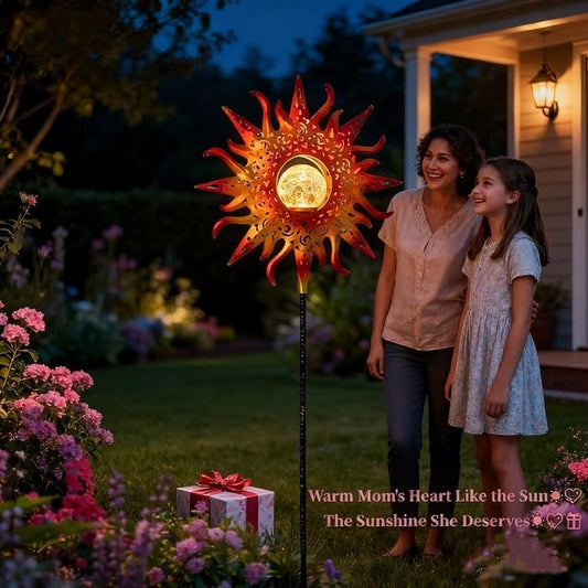 TAKE ME Sun Solar Lights Garden Outdoor Waterproof Metal Stakes for Patio Yard Walkway LawnPatio Mothers Day Gifts Mom Wife Grandma (Red Sun)