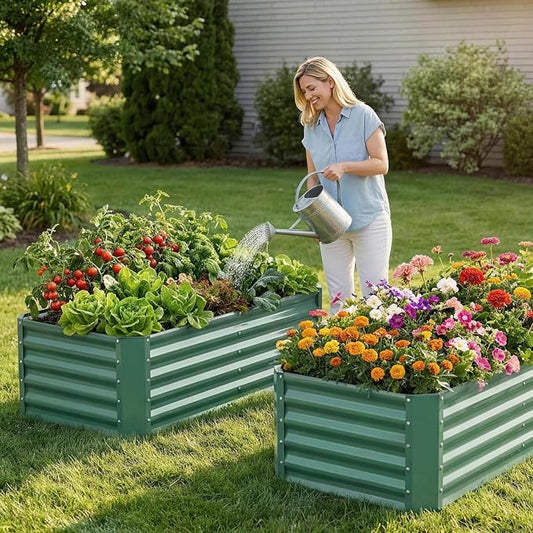 4×2×1.4ft Galvanized Raised Garden Bed Kit, Metal Planter Boxes Outdoor, High Raised Beds for Vegetables, Fruits, and Flowers - LotusGreen
