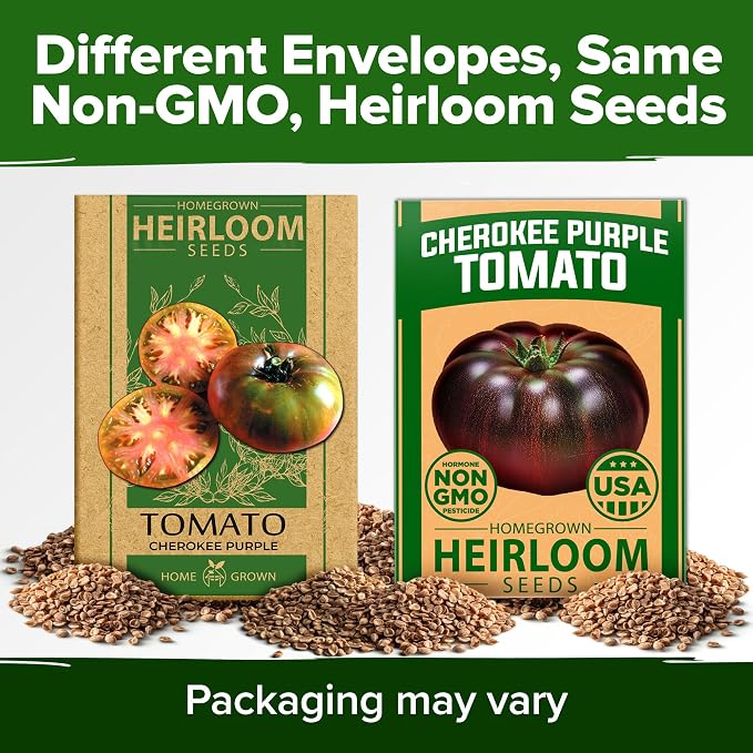 HOME GROWN Cherokee Purple Tomato Seeds 106+ Heirloom Non GMO Seeds for Planting, High Germination, Indeterminate, Rich Smoky Flavor, Large Beefsteak Slicing Tomato, Home Garden (Solanum lycopersicum)