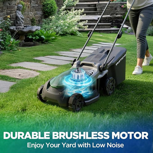 16" Electric Lawn Mower, 40V Cordless Lawn Mower with 2x5.0Ah Batteries & Charger, Brushless Motor, 2-in-1 Mulching & Bagging, 6-Position Height Adjustment, for Small Yards