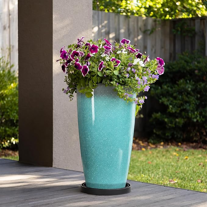 ZMTECH 21 Inch Tall Round Planters Set of 2, Large Plastic Flower Pots with Saucers and Drainage Holes, Plant Pots for Indoor Plants, Outdoor Patio & Porch Decor, Sky Blue with White Spots