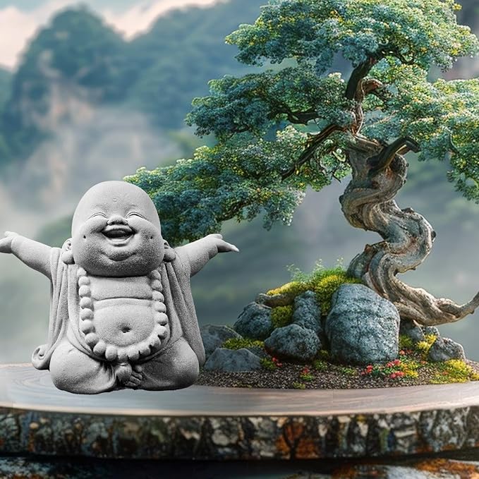 Laughing Buddha Statue,Zen Monk Praying Statue Sculptures Ornament for Garden,Outdoor,Wealth,Good Luck, Indoor,Mini Buddha Fish Tank Decoration