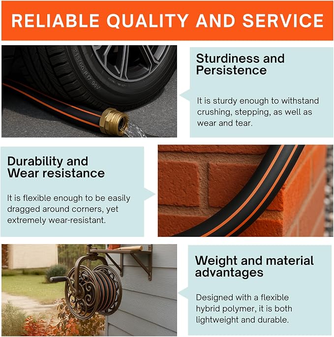 Flexibility Garden Hose, 10ft x 5/8", No-Kink, Wear-Resistant & Freeze-Resistant, Flexible Water Hose, Rubber Hose With Male/Female Fittings, Working Pressure 200 PSI,Burst 600 PSI, 3/4'' GHT
