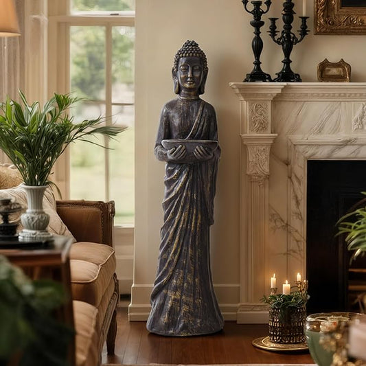 42" Extra-Large Buddha Outdoor Statue, Tall Zen Meditative Buddha Figures, Durable Weatherproof MGO Sculpture for Garden, Patio, Yard, Porch or Indoor, Gold-Black Antique Finish Home Decor Gift