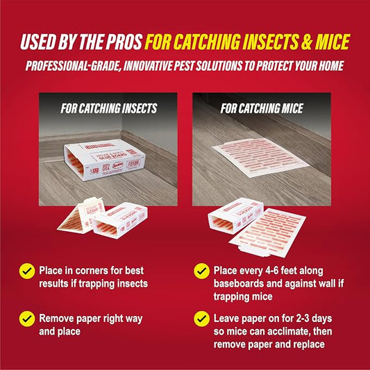 Catchmaster Extra Sticky Insect & Mouse Traps 60-Count, 5.3"x8" Glue Boards for Mice & Insects, Ultra Sticky Rat & MouseTraps Indoor for Home Use in Garages, Basements & Attics, Pest Control for Home