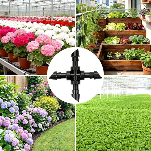 45 Pack 1/4" Drip Irrigation Cross Fittings, 1/4'' Dripline Barbed Cross Tee Connectors for 1/4 Inch Irrigation Tubing 4-way T Parts for Garden Drip Systems