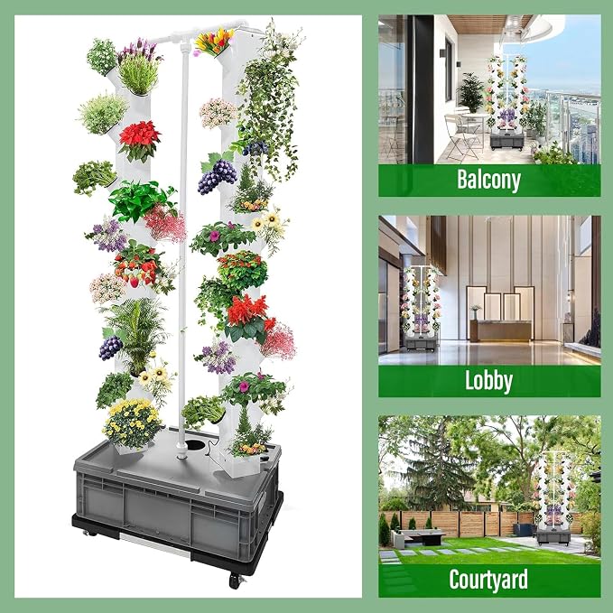 Hydroponic Tower, 14-Layer Hydroponics Growing System Kit with 70 Slots, Vertical Garden System with 20L Water Tank and Pump for Indoor Outdoor Home, Balcony & Patio (56 Slots)
