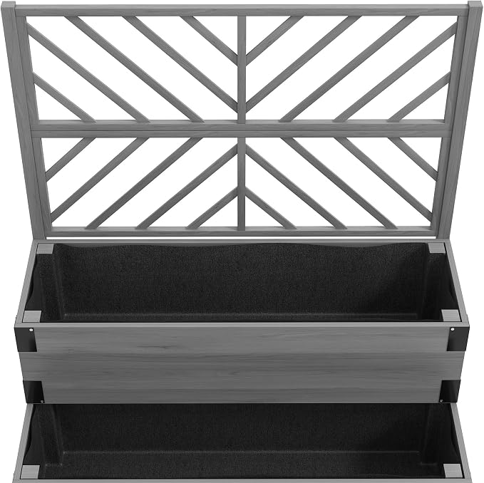 Outsunny 2-Tier Raised Garden Bed with Trellis, Wooden Elevated Planter Box with Drainage Holes, Liners, Metal Corners, Trellis Planter for Climbing Plants, Flowers, Herbs, 42.5" x 25.5" x 55", Gray
