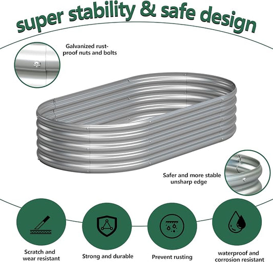 Galvanized Raised Garden Bed Outdoor, 4x2x1ft(2Pack) Metal Heavy Duty Planter Boxes for Gardening, Easy Assemble Bottomless Small Oval Plant Container Kit for Vegetable, Flower, Fruit, Silver