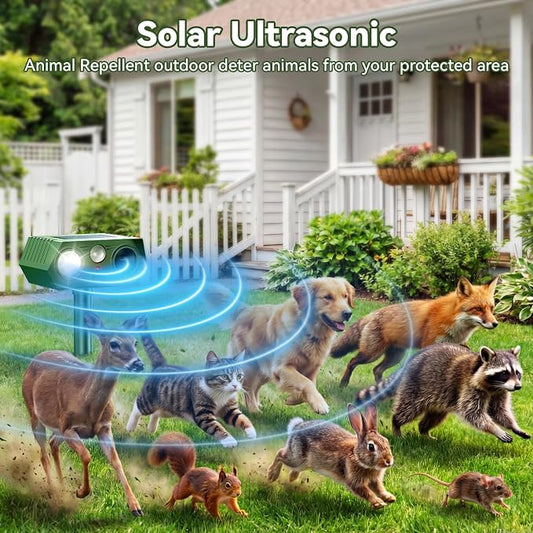 2026 Upgraded Solar Ultrasonic Animal Repeller Outdoor Deer Repellent Devices Waterproof, Motion Activated Animal Deterrent Devices to Scare Cat Squirrel Rabbit Raccoon Skunk for Yard Garden (2-Pack)