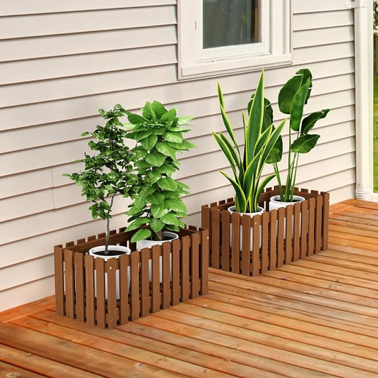 Furinno TIOMAN Planter Box, Hardwood Slat Style Flower Box, Rectangular Garden Box, in Teak Oil, Indoor, Outdoor, Patio, Garden, Balcony, Light Wood
