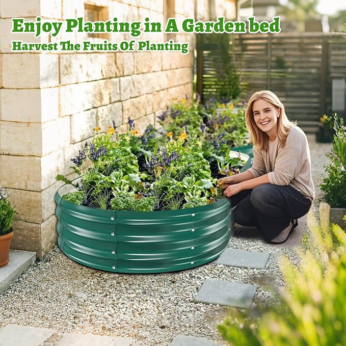 TBMLC Oval Galvanized Planter Box, Metal Raised Garden Bed - 0.8MM Thick- Ideal for Outdoor Gardening and Planting of Vegetables Flowers Fruits Succulent Plants and Others (Green, 6X3X1 FT)