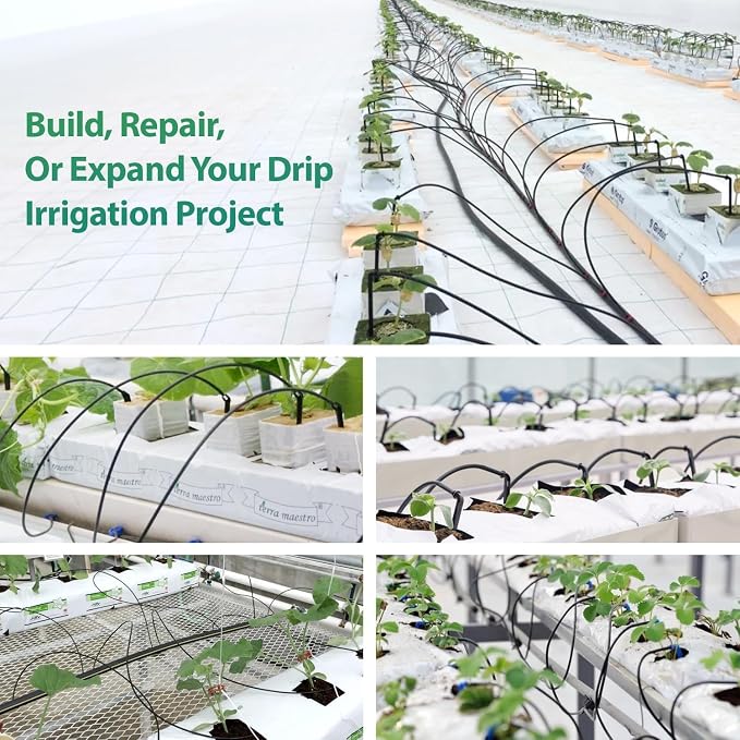 RedChili 160 Pack Drip Irrigation 1/4" Barbed Fittings Kit, Drip System Parts Double Barbed Connectors Includes Couplings Tees Elbows Plugs Fits 1/4-Inch Drip Tubing for Drip Line Connection