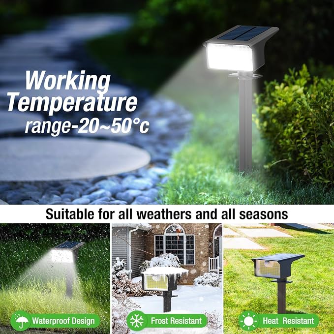 nipify 3 Pack 62 LED Solar Spot Lights Outdoor Motion Sensor with 3 Modes | 2-in-1, Auto ON/OFF, Solar Powered, Waterproof Landscape Spotlights for Outside Yard Wall Garden, Cool White