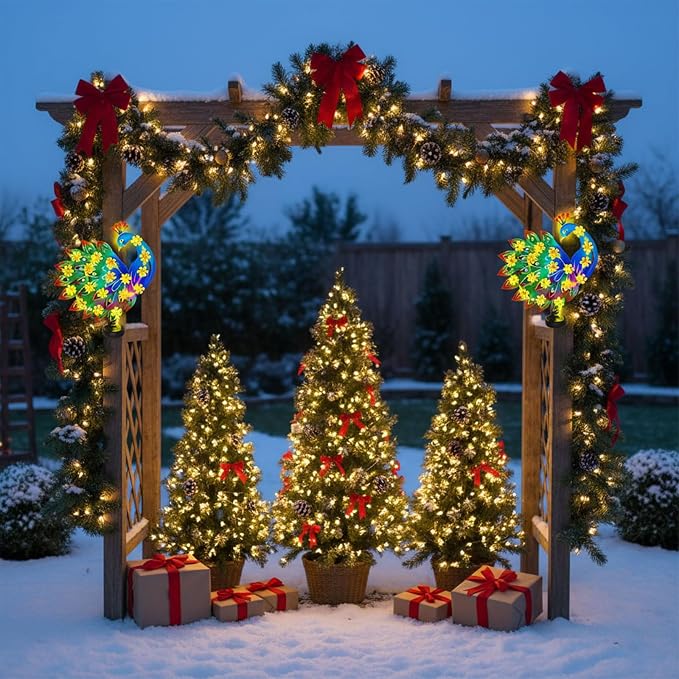 Metal Peacock Outdoor Wall Decor with 30 Led Solar Lights- 13.8" Outdoor Fence Wall Art Decor, Gift for Mom Grandma Women Birthday Gardening,Hanging Decoration for Garden Patio Porch Yard