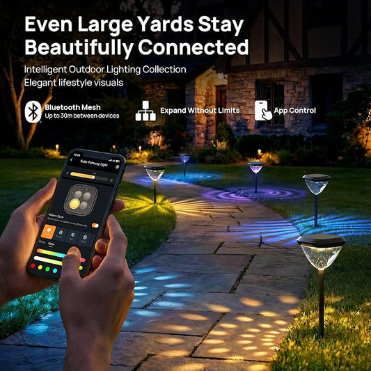 Linkind Smart Solar Pathway Lights SP6, in-App Pattern Switching Solar Lights Outdoor, USB&Solar Charging, Cool/Warm White/Color-Changing Landscape Lighting, Easter Decor for Yard, Patio, 1 Pack