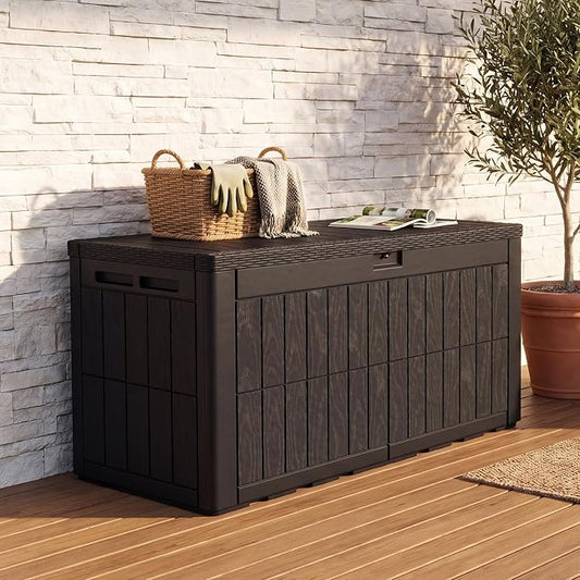 Quictent 100 Gallon Resin Deck Box, Outdoor Storage Bench, Weatherproof Waterproof, Heavy Duty UV Resistant, Lockable Container