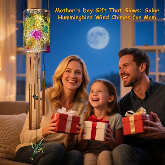 Hummingbird Solar Wind Chimes for Outside Gifts for Women,3D Multicolor Waterproof Solar Lantern Wind Chimes Outdoor Lights LED Hanging Decor for Garden, Patio, Yard Gifts for Mom Grandma